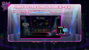 ピンキーアンダーグラウンド 対戦ホールEX-LIVE 初回プレイ時の「PINKY EXTRA CHALLENGEボーナス」の説明